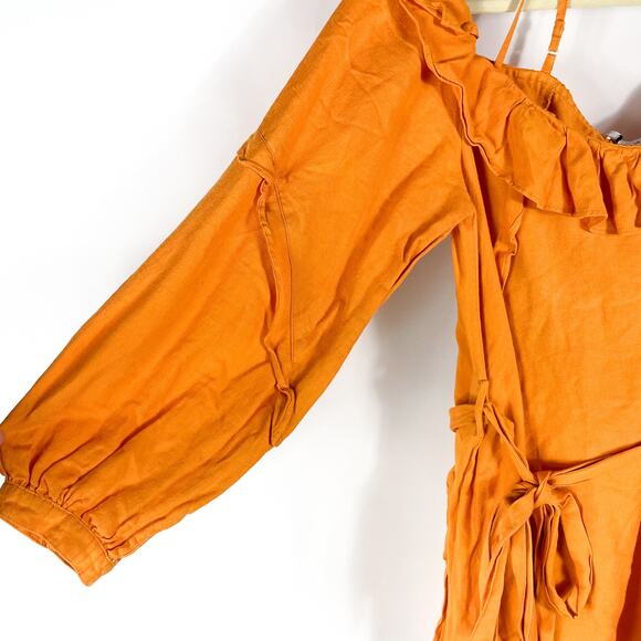 Marissa Webb Cold‎ Shoulder Dress Dress Orange Linen Blend Long Sleeve Sz 12 - Picture 10 of 15